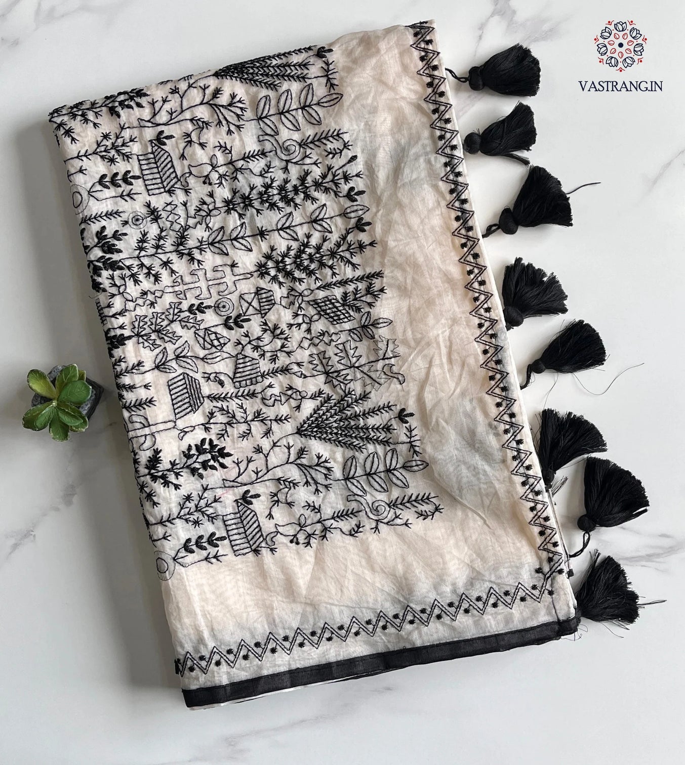 Latest Party Wear off White Colour Chanderi Cotton Heavy Embroidered n Tussels Work Fancy Saree With Blouse
