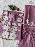 image, New Function Wear Light Wine Color Roman Silk Embroidery n Sequence Work Designer Straight Kurta With Trouser n Dupatta Set
