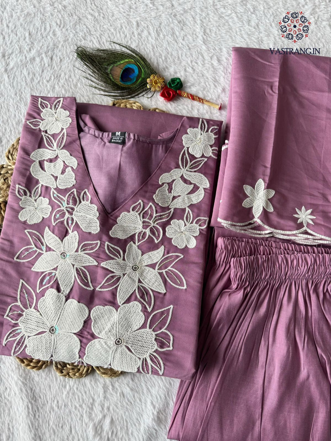 New Function Wear Light Wine Color Roman Silk Embroidery n Sequence Work Designer Straight Kurta With Trouser n Dupatta Set