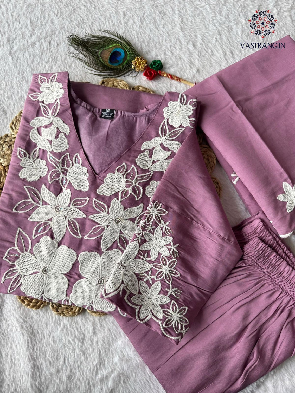 New Function Wear Light Wine Color Roman Silk Embroidery n Sequence Work Designer Straight Kurta With Trouser n Dupatta Set